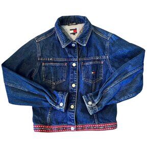 Vintage Tommy Hilfiger Dark Wash Patriotic Embroidered Denim Jacket L